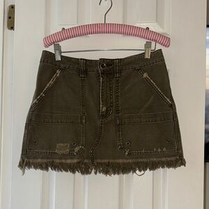 Free People Olive Distressed Mini Skirt